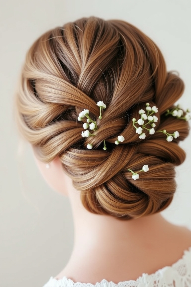 Detailed view of a bridal updo long hair style
