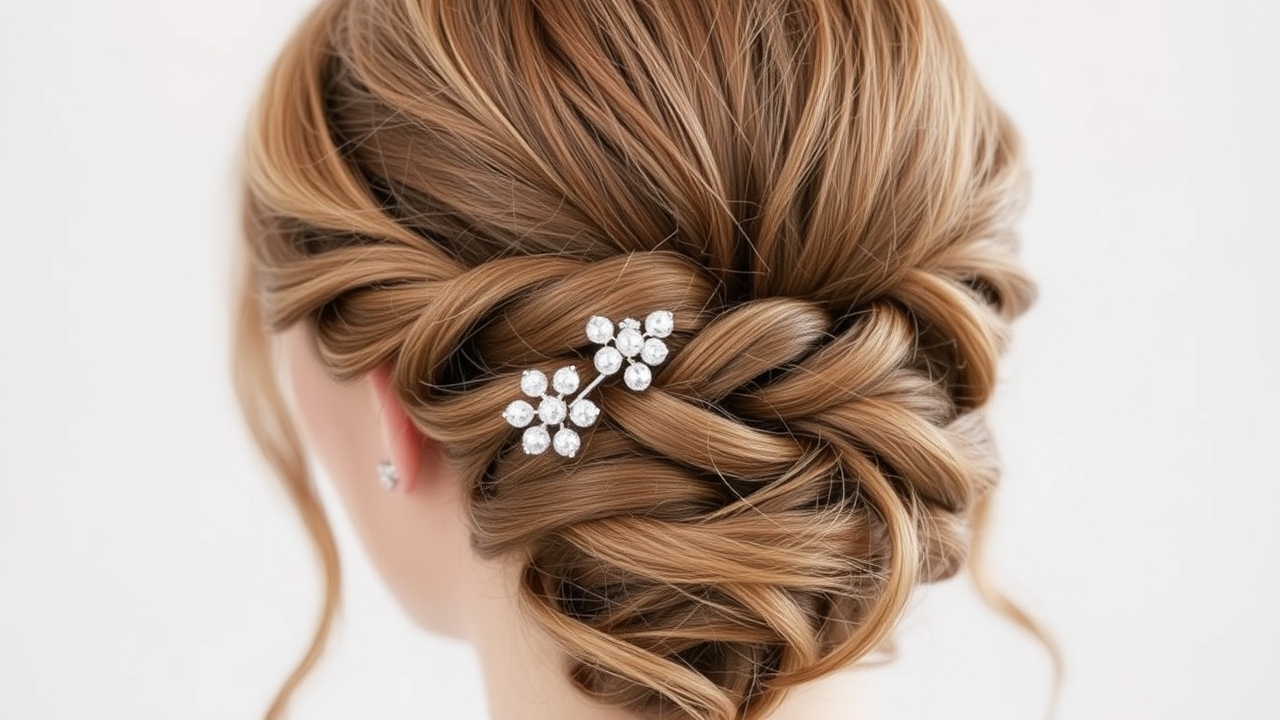 Bridal updo long hair detail